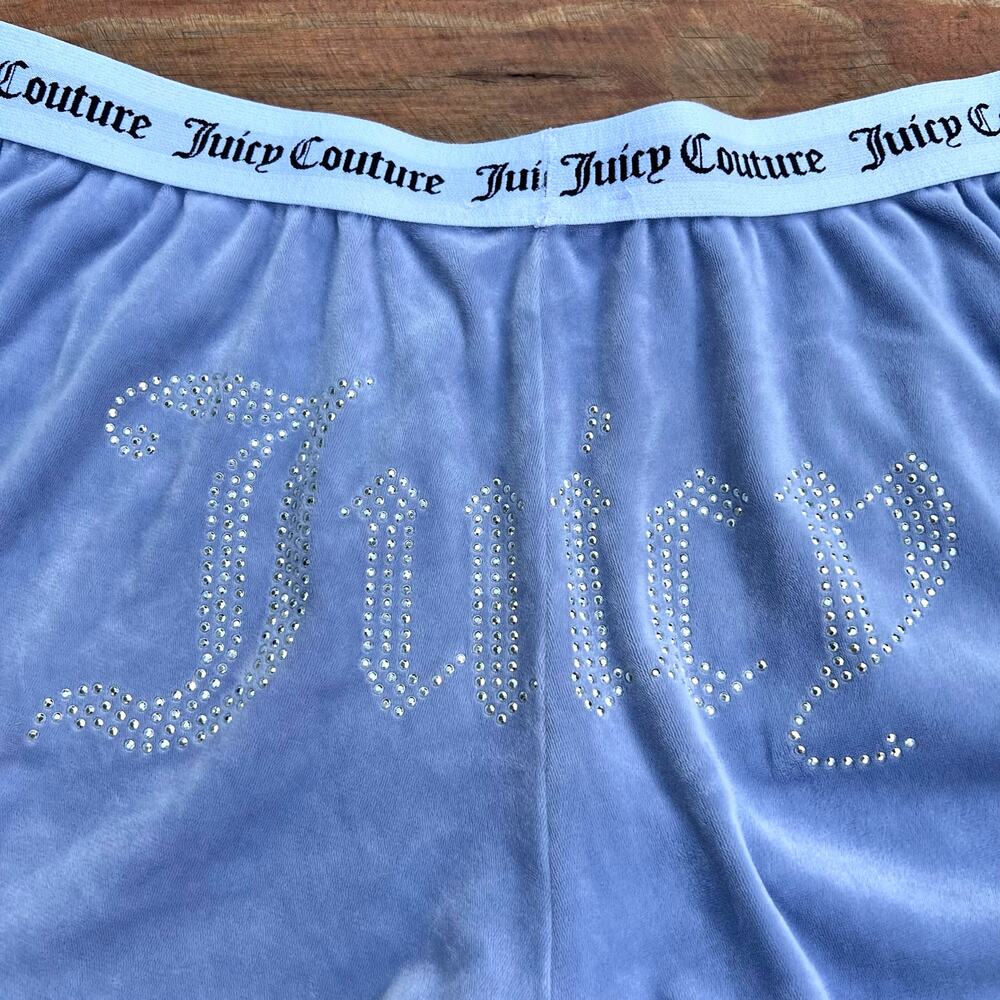 Vintage Y2K Juicy Couture Velour Booty Shorts L Purple Rhinestone Logo Low Rise